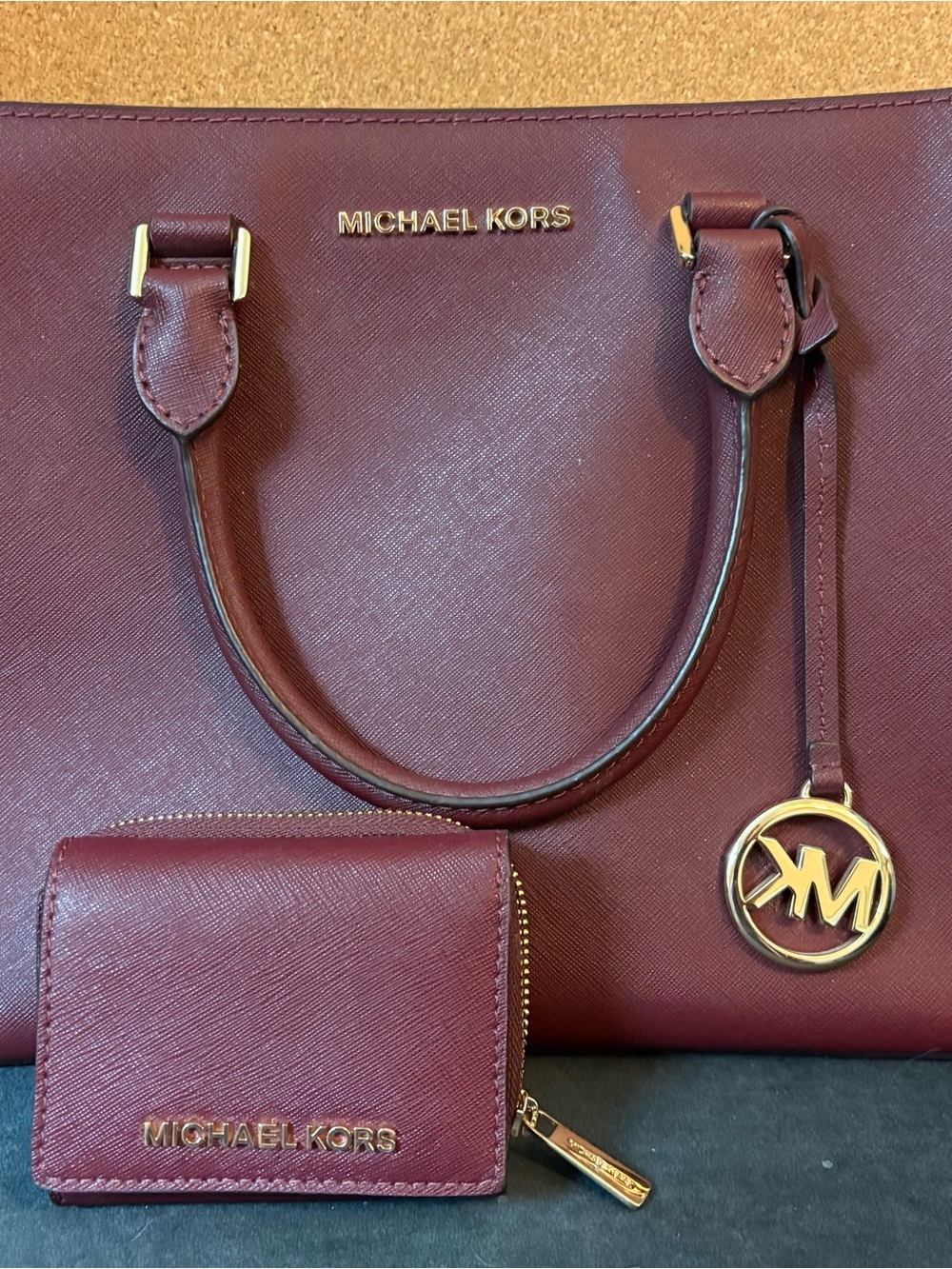 Michael Kors Burgundy Saffiano Leather Tote with Wallet Set